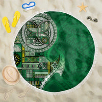 Samoan Siapo Art Tattoo Polynesian Pattern Beach Blanket Green Color - Polynesian Pride
