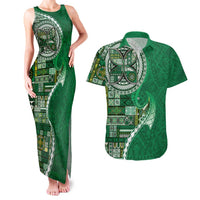 Samoan Siapo Art Tattoo Polynesian Pattern Couples Matching Tank Maxi Dress and Hawaiian Shirt Green Color - Polynesian Pride