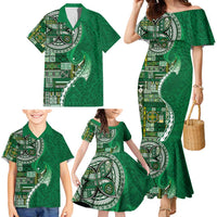 Samoan Siapo Art Tattoo Polynesian Pattern Family Matching Mermaid Dress and Hawaiian Shirt Green Color - Polynesian Pride