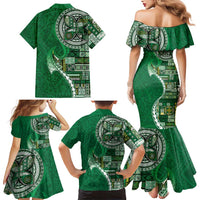 Samoan Siapo Art Tattoo Polynesian Pattern Family Matching Mermaid Dress and Hawaiian Shirt Green Color - Polynesian Pride