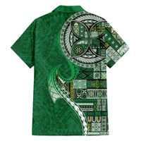 Samoan Siapo Art Tattoo Polynesian Pattern Family Matching Off The Shoulder Long Sleeve Dress and Hawaiian Shirt Green Color - Polynesian Pride