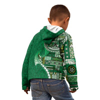 Samoan Siapo Art Tattoo Polynesian Pattern Kid Hoodie Green Color - Polynesian Pride