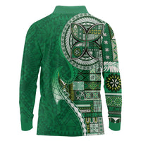 Samoan Siapo Art Tattoo Polynesian Pattern Long Sleeve Polo Shirt Green Color - Polynesian Pride