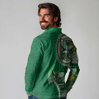 Samoan Siapo Art Tattoo Polynesian Pattern Long Sleeve Polo Shirt Green Color - Polynesian Pride