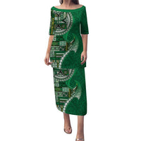 Samoan Siapo Art Tattoo Polynesian Pattern Puletasi Green Color LT03 Long Dress Green - Polynesian Pride