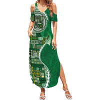 Samoan Siapo Art Tattoo Polynesian Pattern Summer Maxi Dress Green Color - Polynesian Pride