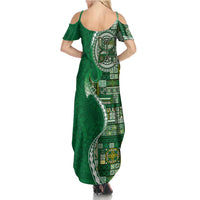 Samoan Siapo Art Tattoo Polynesian Pattern Summer Maxi Dress Green Color - Polynesian Pride