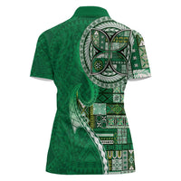 Samoan Siapo Art Tattoo Polynesian Pattern Women Polo Shirt Green Color - Polynesian Pride