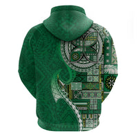 Samoan Siapo Art Tattoo Polynesian Pattern Zip Hoodie Green Color - Polynesian Pride