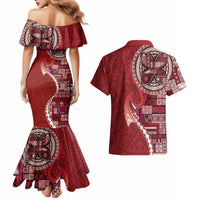 Samoan Siapo Art Tattoo Polynesian Pattern Couples Matching Mermaid Dress and Hawaiian Shirt Red Color - Polynesian Pride