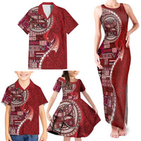 Samoan Siapo Art Tattoo Polynesian Pattern Family Matching Tank Maxi Dress and Hawaiian Shirt Red Color - Polynesian Pride