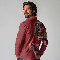 Samoan Siapo Art Tattoo Polynesian Pattern Long Sleeve Polo Shirt Red Color - Polynesian Pride