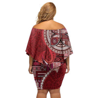 Samoan Siapo Art Tattoo Polynesian Pattern Off Shoulder Short Dress Red Color LT03 - Polynesian Pride