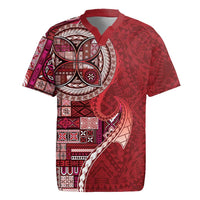 Samoan Siapo Art Tattoo Polynesian Pattern Rugby Jersey Red Color - Polynesian Pride