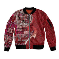 Samoan Siapo Art Tattoo Polynesian Pattern Sleeve Zip Bomber Jacket Red Color - Polynesian Pride