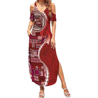 Samoan Siapo Art Tattoo Polynesian Pattern Summer Maxi Dress Red Color LT03 Women Red - Polynesian Pride
