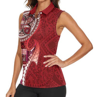 Samoan Siapo Art Tattoo Polynesian Pattern Women Sleeveless Polo Shirt Red Color - Polynesian Pride