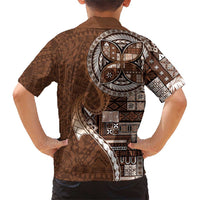 Samoan Siapo Art Tattoo Polynesian Pattern Family Matching Short Sleeve Bodycon Dress and Hawaiian Shirt Brown Color - Polynesian Pride