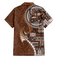 Samoan Siapo Art Tattoo Polynesian Pattern Family Matching Short Sleeve Bodycon Dress and Hawaiian Shirt Brown Color - Polynesian Pride