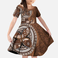 Samoan Siapo Art Tattoo Polynesian Pattern Family Matching Tank Maxi Dress and Hawaiian Shirt Brown Color - Polynesian Pride