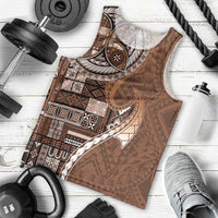 Samoan Siapo Art Tattoo Polynesian Pattern Men Tank Top Brown Color - Polynesian Pride