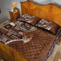 Samoan Siapo Art Tattoo Polynesian Pattern Quilt Bed Set Brown Color - Polynesian Pride