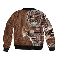 Samoan Siapo Art Tattoo Polynesian Pattern Sleeve Zip Bomber Jacket Brown Color - Polynesian Pride