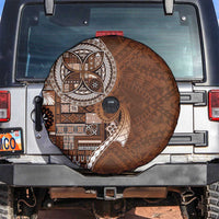 Samoan Siapo Art Tattoo Polynesian Pattern Spare Tire Cover Brown Color - Polynesian Pride