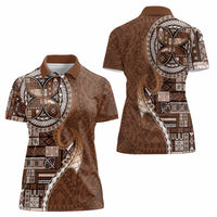 Samoan Siapo Art Tattoo Polynesian Pattern Women Polo Shirt Brown Color - Polynesian Pride