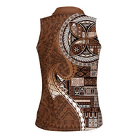 Samoan Siapo Art Tattoo Polynesian Pattern Women Sleeveless Polo Shirt Brown Color - Polynesian Pride