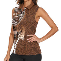 Samoan Siapo Art Tattoo Polynesian Pattern Women Sleeveless Polo Shirt Brown Color - Polynesian Pride
