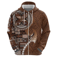 Samoan Siapo Art Tattoo Polynesian Pattern Zip Hoodie Brown Color - Polynesian Pride