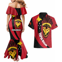 Papua New Guinea Mask Festival Couples Matching Mermaid Dress and Hawaiian Shirt Papua Niugini Tribe Mask Melanesian Pattern LT03 - Polynesian Pride