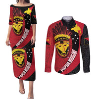 Papua New Guinea Mask Festival Couples Matching Puletasi and Long Sleeve Button Shirt Papua Niugini Tribe Mask Melanesian Pattern LT03 Red - Polynesian Pride