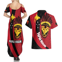 Papua New Guinea Mask Festival Couples Matching Summer Maxi Dress and Hawaiian Shirt Papua Niugini Tribe Mask Melanesian Pattern LT03 - Polynesian Pride