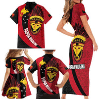 Papua New Guinea Mask Festival Family Matching Short Sleeve Bodycon Dress and Hawaiian Shirt Papua Niugini Tribe Mask Melanesian Pattern LT03 - Polynesian Pride
