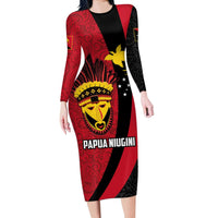 Papua New Guinea Mask Festival Long Sleeve Bodycon Dress Papua Niugini Tribe Mask Melanesian Pattern