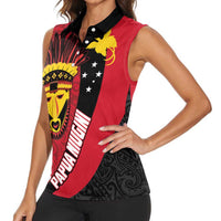 Papua New Guinea Mask Festival Women Sleeveless Polo Shirt Papua Niugini Tribe Mask Melanesian Pattern