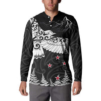 New Zealand Kea Bird Button Sweatshirt Maori Tattoo and Silver Fern Black Color LT03 - Polynesian Pride