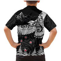 New Zealand Kea Bird Family Matching Mermaid Dress and Hawaiian Shirt Maori Tattoo and Silver Fern Black Color LT03 - Polynesian Pride