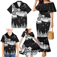 New Zealand Kea Bird Family Matching Mermaid Dress and Hawaiian Shirt Maori Tattoo and Silver Fern Black Color LT03 - Polynesian Pride