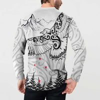 New Zealand Kea Bird Button Sweatshirt Maori Tattoo and Silver Fern White Color LT03 - Polynesian Pride