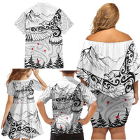 New Zealand Kea Bird Family Matching Off Shoulder Short Dress and Hawaiian Shirt Maori Tattoo and Silver Fern White Color LT03 - Polynesian Pride