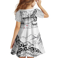 New Zealand Kea Bird Family Matching Tank Maxi Dress and Hawaiian Shirt Maori Tattoo and Silver Fern White Color LT03 - Polynesian Pride