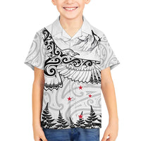New Zealand Kea Bird Family Matching Tank Maxi Dress and Hawaiian Shirt Maori Tattoo and Silver Fern White Color LT03 Son's Shirt White - Polynesian Pride