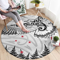 New Zealand Kea Bird Round Carpet Maori Tattoo and Silver Fern White Color