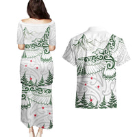 New Zealand Kea Bird Couples Matching Puletasi and Hawaiian Shirt Maori Tattoo and Silver Fern Green Color LT03 - Polynesian Pride
