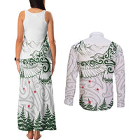 New Zealand Kea Bird Couples Matching Tank Maxi Dress and Long Sleeve Button Shirt Maori Tattoo and Silver Fern Green Color LT03 - Polynesian Pride