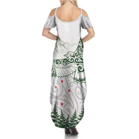 New Zealand Kea Bird Family Matching Summer Maxi Dress and Hawaiian Shirt Maori Tattoo and Silver Fern Green Color LT03 - Polynesian Pride