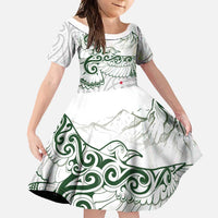 New Zealand Kea Bird Family Matching Tank Maxi Dress and Hawaiian Shirt Maori Tattoo and Silver Fern Green Color LT03 Daughter's Dress White - Polynesian Pride